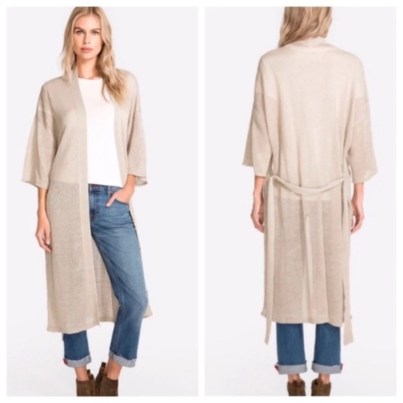 Johnny Was Sweaters - NWT Johnny Was Beige Tan Organic Linen Long Kimono Wrap Cardigan Duster XS/S